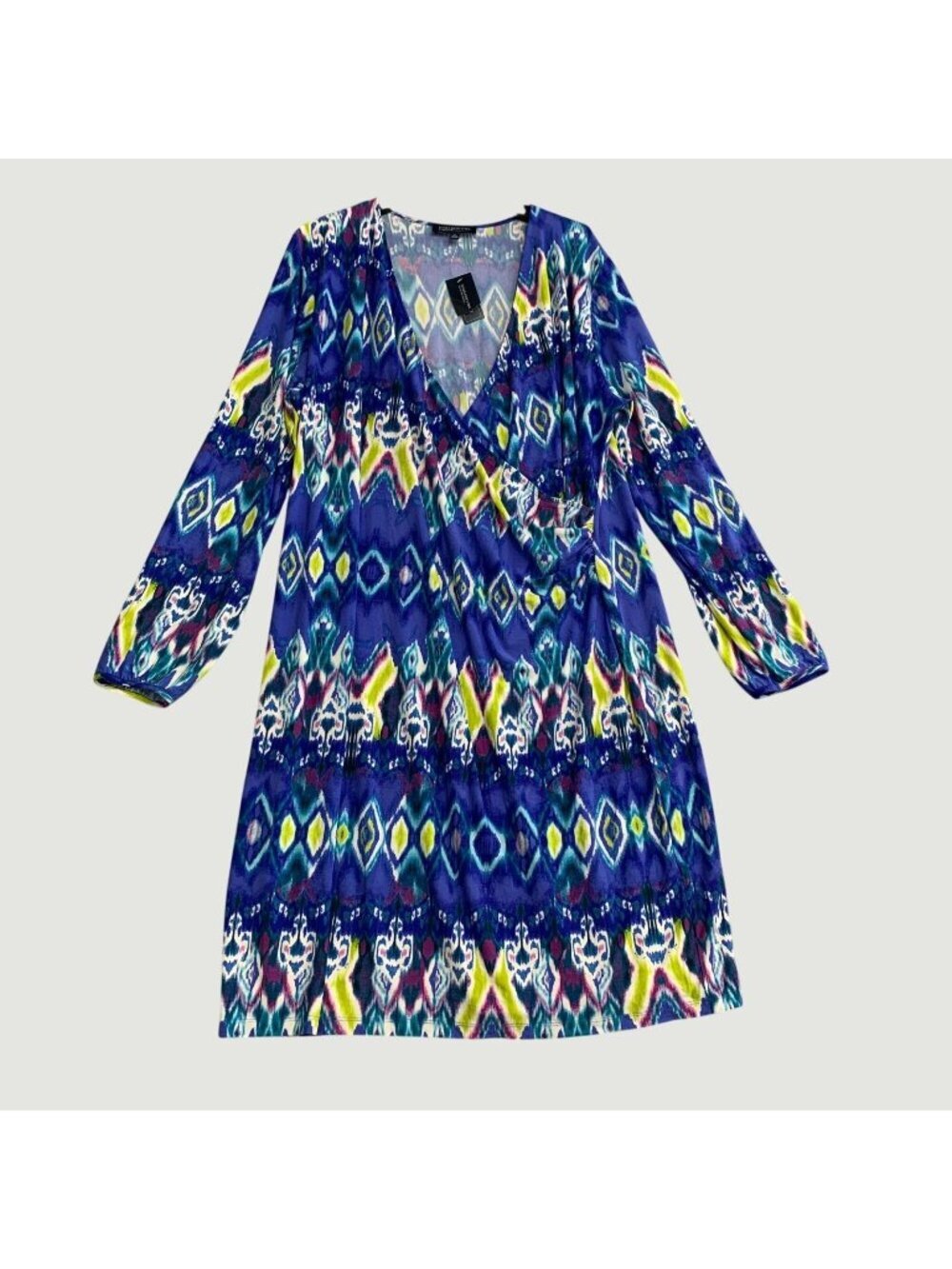 Jones New York Signature Woman's 3X Blue Ikat Pattern Midi Wrap Dress P0054
